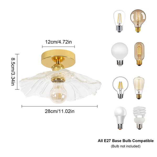Loftlampe, Vintage Glasdesign, E27 Sokkel,Guld