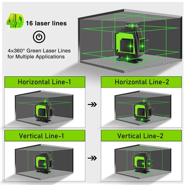 Laser Niveau, 16 Linjer, 2 Arbejdsformer, IP54 Vandtæt,ME16C2