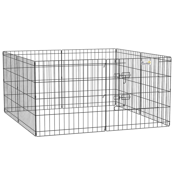Hundegård, 8 paneler, robust metal konstruktion,61x61 cm, Sort