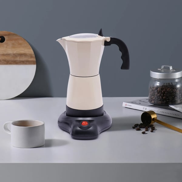 Espressokeitin, kompakti muotoilu, 12,68 unssin kapasiteetti,Kermavalkoinen
