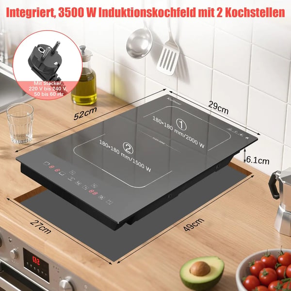 Induktionshäll, Dubbel Värmezoner, Touchkontroll,2bränningar
