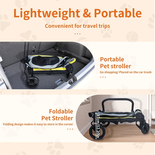 Pet Travel Cart, 2-i-1 Bilsæde, Sammenklappeligt Design,S, Grå