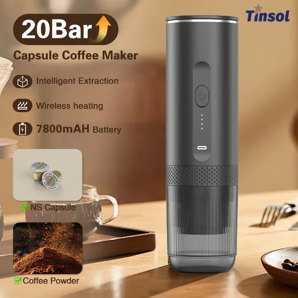 Espresso Maskine, Trådløs Betjening, Dual Kapsel og Formalet Kaffe Kompatibilitet,sort