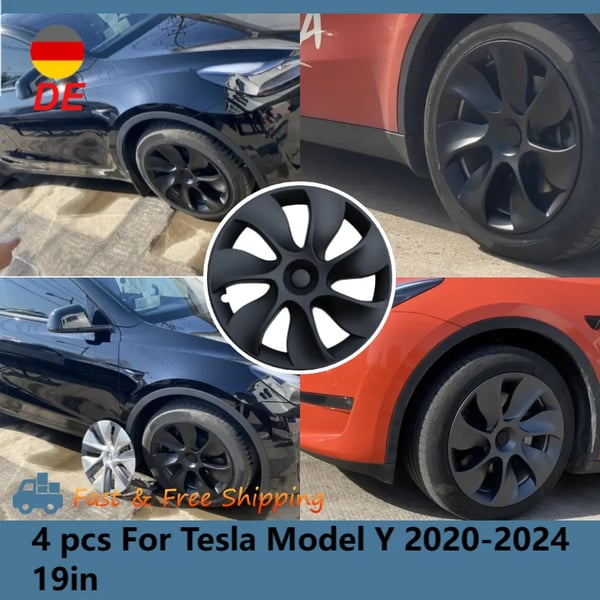 Hjulafdækning, 19 Tommer Diameter, Holdbart Plastmateriale, Cyklon-Style Design, Kompatibilitet med Tesla Model Y, Nem Snap-On Installation