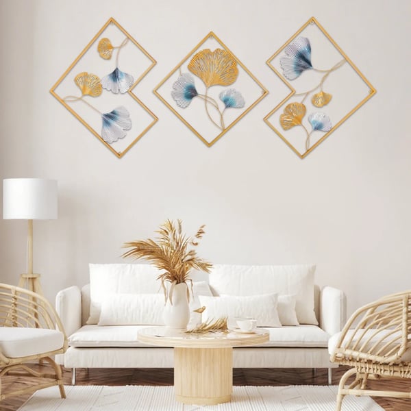 Vægdekoration, 3D Ginkgo Design, Sæt af 3 Stykker,Guld