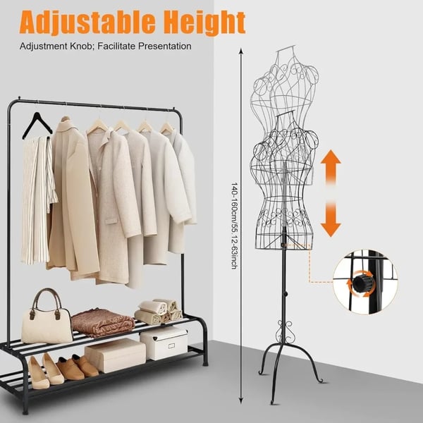Mannequin, Metalmateriale, Højdejusterbar 140-160 cm, Overkropstype, Stativdesign, Ideel til skrædderarbejde