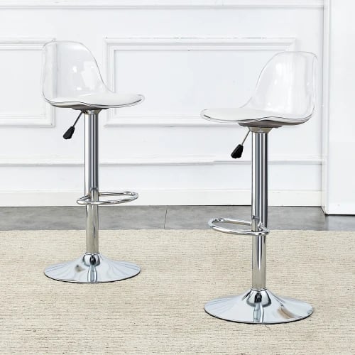 Barstol, Höjdjustering 81,8 cm till 99 cm, 360° Rotation, Ergonomisk Ryggstöd, Silverfärgade Metallben, Självständig Installation