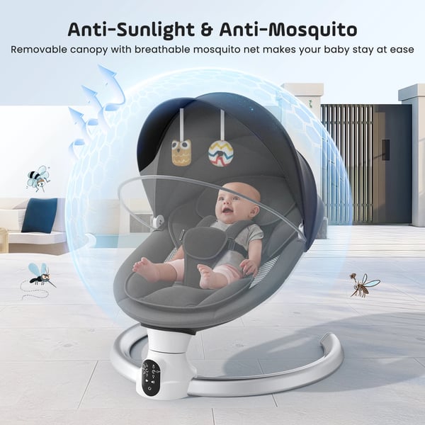Elektrisk Baby Vuggestol, 5 Svingvinkler, Bluetooth Musik,SORT