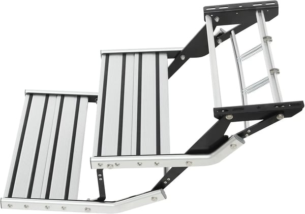 Campingvogn Indgangstrin, Dobbelttrin, Skridsikker, Letvægts Aluminiumlegering,HVID