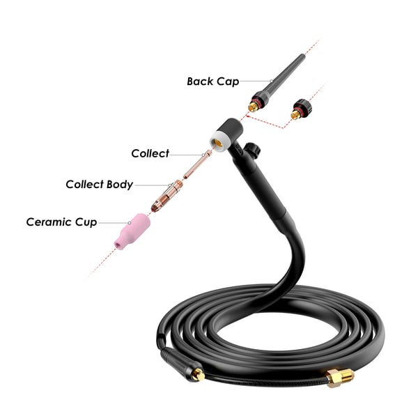 TIG-svejsebrænder, 150Amp luftkølet, 13FT kabel længde, hurtig forbindelse 10-25mm²