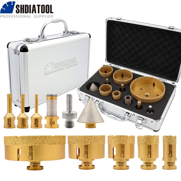 Diamantbor Kit, Flere Størrelser, Holdbar Konstruktion,11Pcs, M14 Tråd