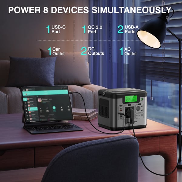 Strømafbryder, 500W Nominel Effekt, 1000W Overspændingsbeskyttelse, 518Wh Kapacitet, Oplader 9 Enheder, CE Certificeret