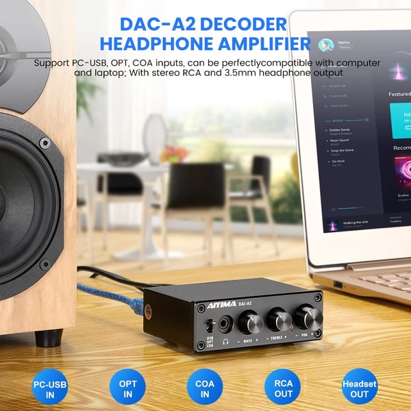 Audio DAC, Digital til Analog Konvertering, Flere Indgangsmuligheder,Sort
