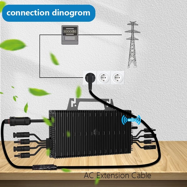 Mikroinverter, Integreret Wi-Fi, Alsidig Kompatibilitet,16-60V, 220-240V, sort