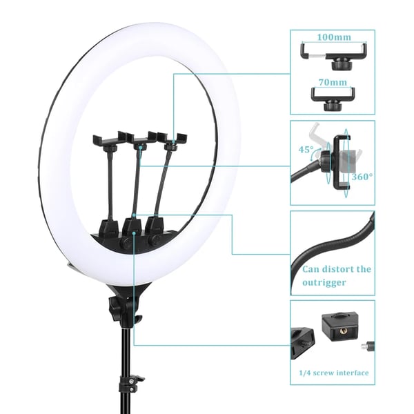 Ringlys, Justerbar Lysstyrke, USB Opladning,22inch ring lys