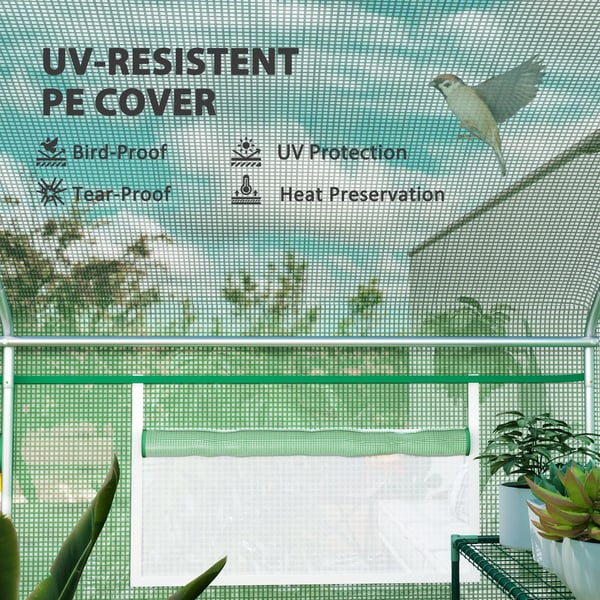 Havehus, Anti-UV PE Dække, Ventileret Design,Grøn, 397X300X200 cm