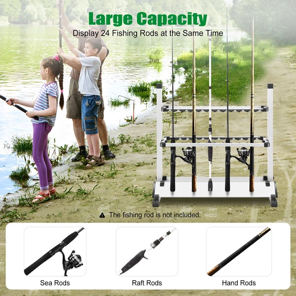Fiskestangsholder, Holder 24 Stænger, Justerbar Højde,HVID