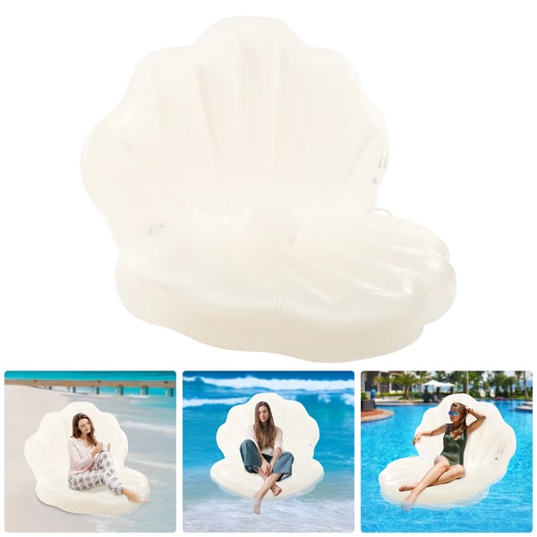 Oppustelig Pool Float, Holdbar PVC, Muslingeskal Design,HVID