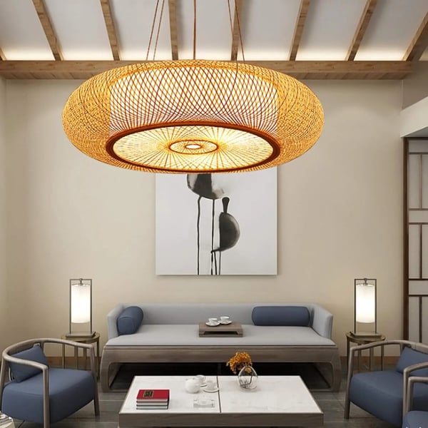 Hængende Lampe, Naturlig Bambus, Elegant Design,Ingen pære (E27), 50cm