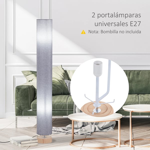 Gulvlampe, Trækonstruktion, Justerbar Lysstyrke,Lys Grå, Grå