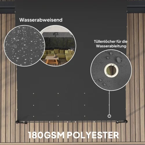 Udendørs Pavillon, 180gsm Polyester, 248L x 298B x 200/250H cm, Søjleafstand: 238L x 287B cm, Pulverlakeret Metal, Fritstående Gazebos