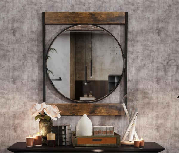 Væg Spejl, Firkantet Form, Industriel Stil,63x76cm, Træ