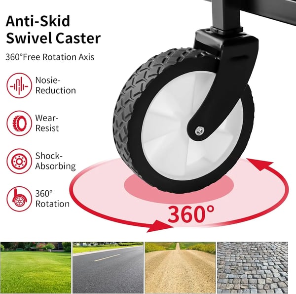 Havevogn, Belastningsevne 60 kg, Opbevaringsvolumen 70 liter, Off-road hjul, Justerbart håndtag, Hurtig foldedesign