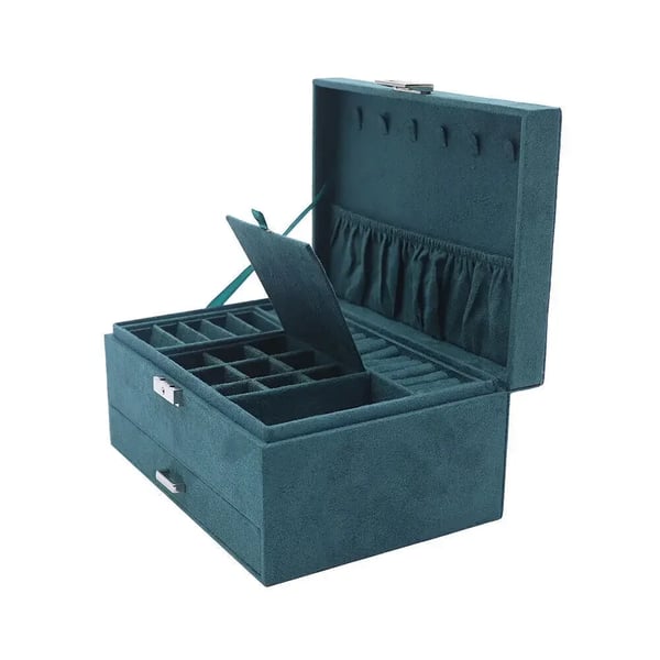 Smykkeskrin, Tre-lags design, Låsbart organizer,grøn