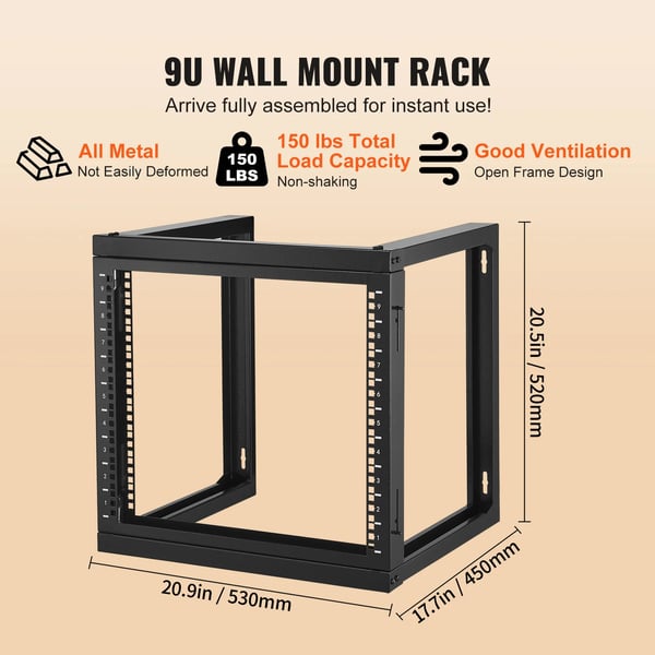 Vægbeslag Rack, 150 lbs Kapacitet, Åben Ramme Design,530 x 450 x 520 mm