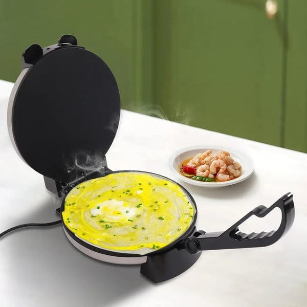 Roti Maker, 1500 W Effekt, 10 Tommer Diameter, Justerbar Temperatur, Dobbelt Varmeplader, Non-Stick Materiale