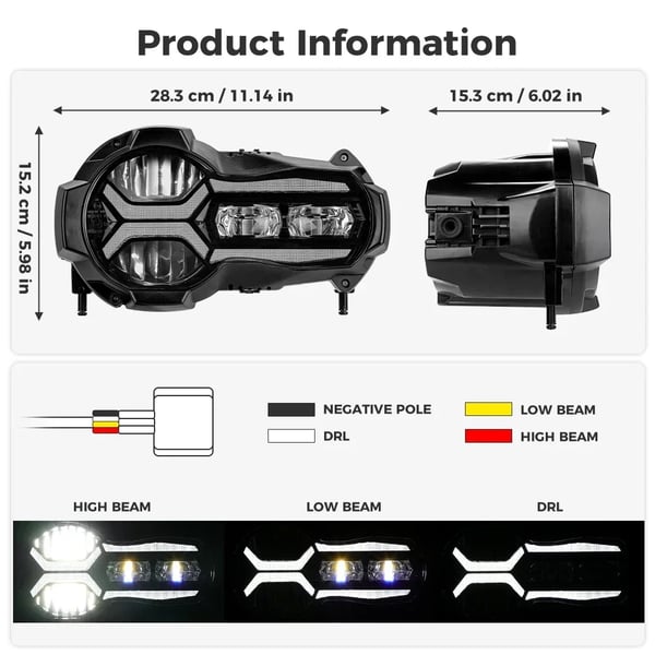 LED-forlygte, 110W effekt, vandtæt IP67,R1200GS 2013-2018
