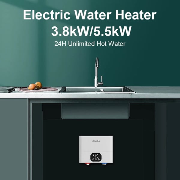 Elektrisk vandvarmer, tankløs, øjeblikkelig varmt vand, kompakt design, hvid-220V