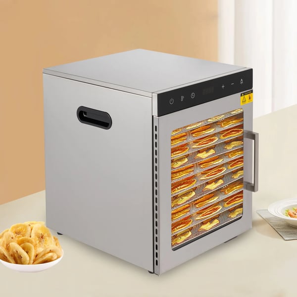 Maddehydrator, 10-bakke kapacitet, 800W effekt, digital termostat, 36L volumen, borddesign