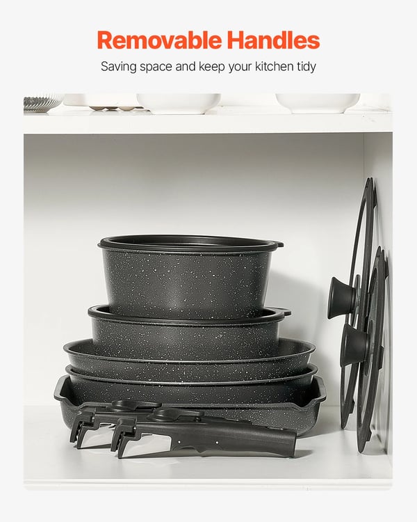 Nonstick Grydesæt, 17 Stykker, Alsidige Madlavningsfunktioner, Ovnsikker,1 sæt