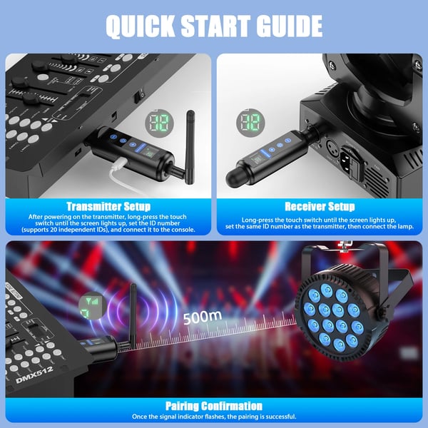 Langaton DMX512-lähetin, pitkä kantama, sisäänrakennettu akku,EU-pistoke