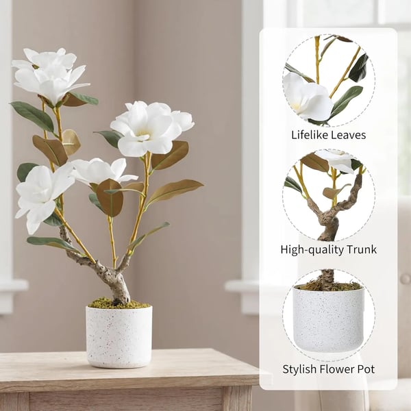 Kunstig Magnolia Træ, Realistiske Blomster, Lav Vedligeholdelse Design,Hvid, 180cm