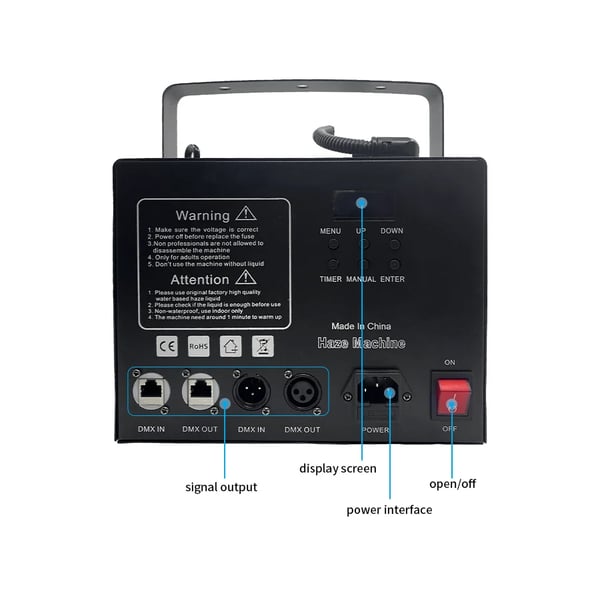 Røgmaskine, 1000W Effekt, DMX Kontrol,EU stik, sort