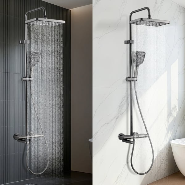 Badeværelsesarmatur, 180° Drejelig Udstødningsrør, Tre-i-Én Design,grå