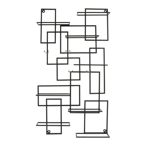 Viinipulloteline, seinälle asennettava, geometrinen muotoilu,musta