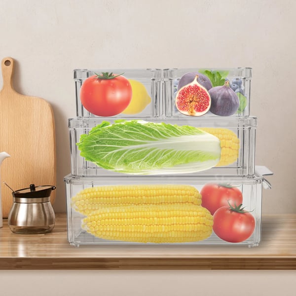 Køleskabsorganisatorer, PET-materiale, Stor organizer 30x20,32x9,9 cm, Mellem organizer 26,67x9,1x8,6 cm, Lille organizer 12,45x7,62x7,1 cm