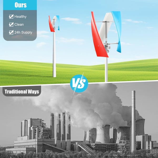 Vindmøllegenerator, 24V, Startvindhastighed: 2-2,5m/s, Driftstemperatur: -40~80℃, Selvstændig installation, CE-certificeret