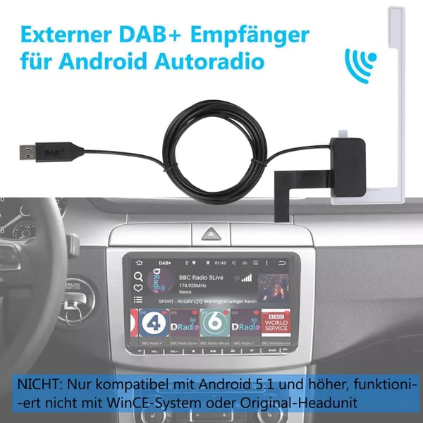 Bilradioadapter, DAB+, Høj lydkvalitet,hær grøn