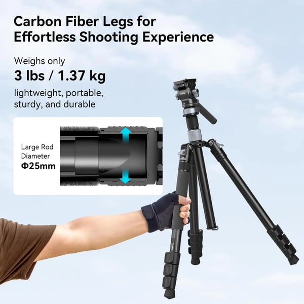 Videostativ, Letvægts Kulfiber, Justerbar Højde,Tripod Kit 4221