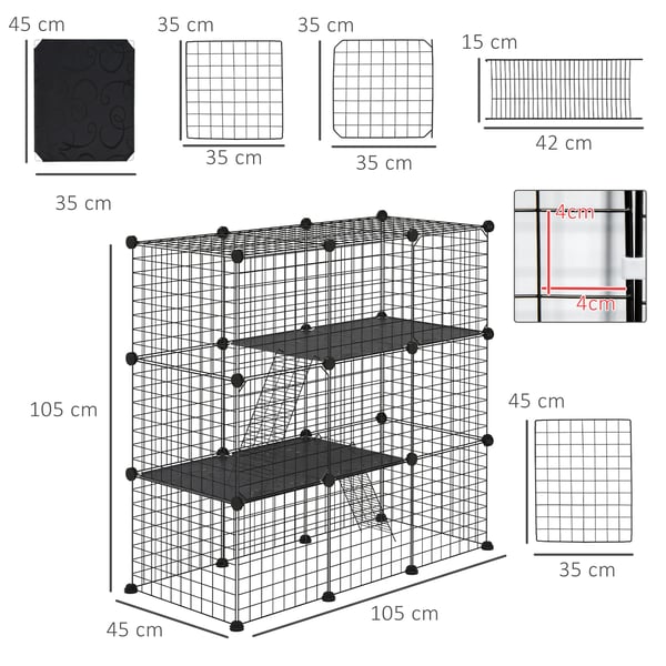 Dyrebur, Metal Konstruktion, Modulært Design,105X45X105 cm, Kvadrat, Sort