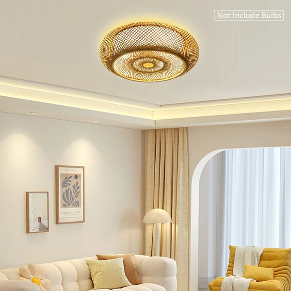 Loftlampe, Håndvævet Bambusdesign, Varm Belysning,Beige