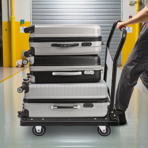 Platformvogn, Sort, 150 kg Kapacitet, Dimensioner 48 cm x 72 cm x 85 cm, Hjuldiameter 10 cm, 4 Hjul