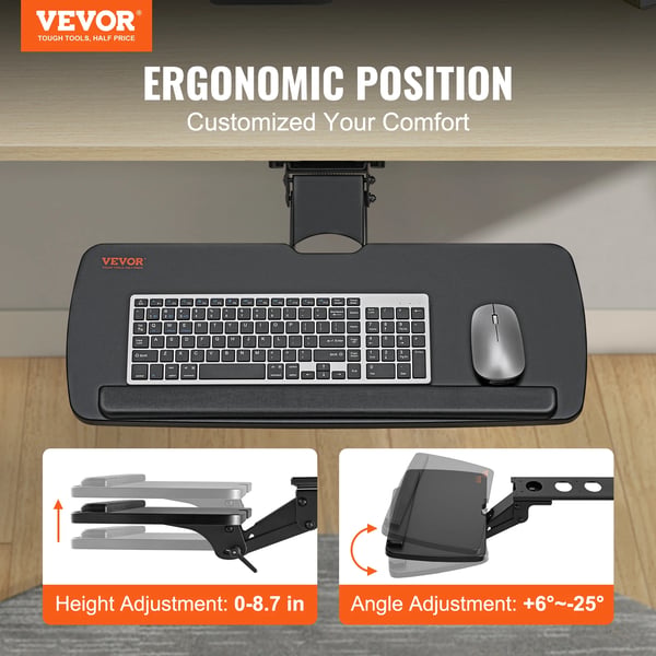 Tastaturbakke, Justerbar Højde, Ergonomisk Design,Sort
