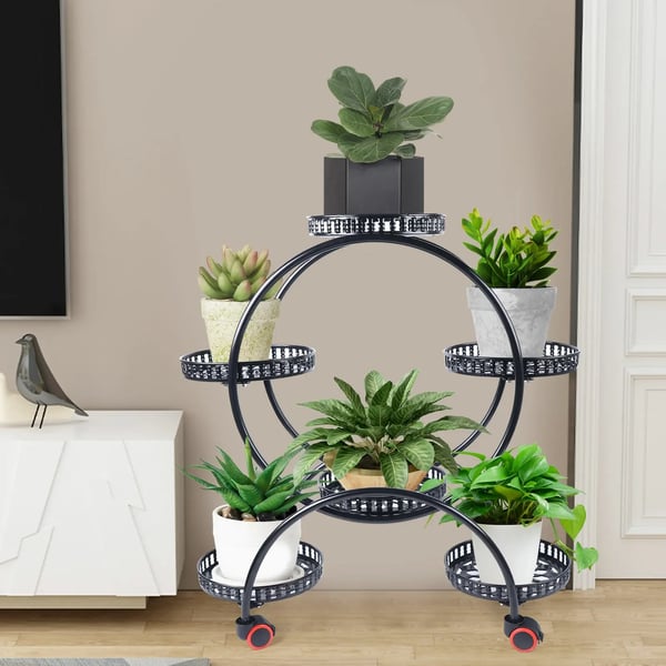Plantebord, Seks-niveau Design, Mobil med Hjul,sort