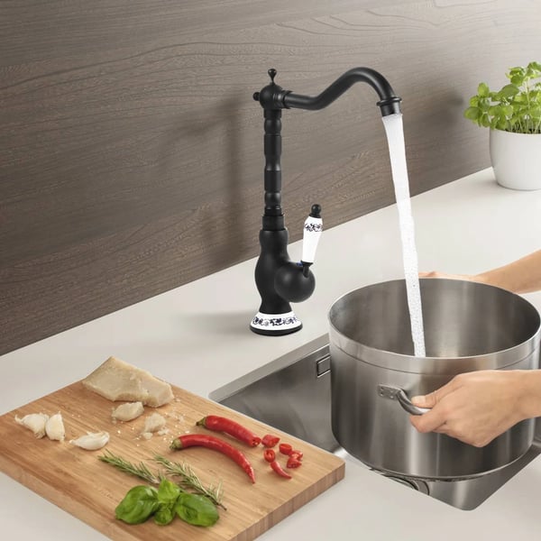 Badeværelsesvaskemixer, Messingkonstruktion, Dækmonteret Design,sort, Messing