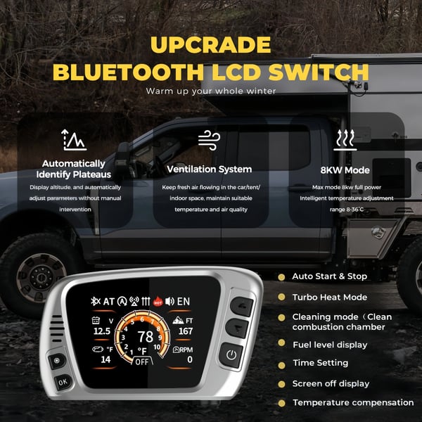 Bærbar Diesel Luftvarmer, Bluetooth Kontrol, Alsidig Kompatibilitet,8KW 12V 110-240V